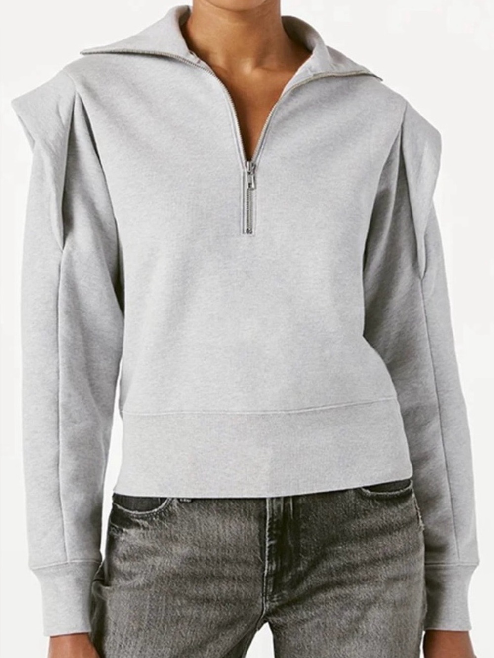 FRAME Gray Half Zip Sweatshirt Pullover Oversized Shoulder Detail Size Large